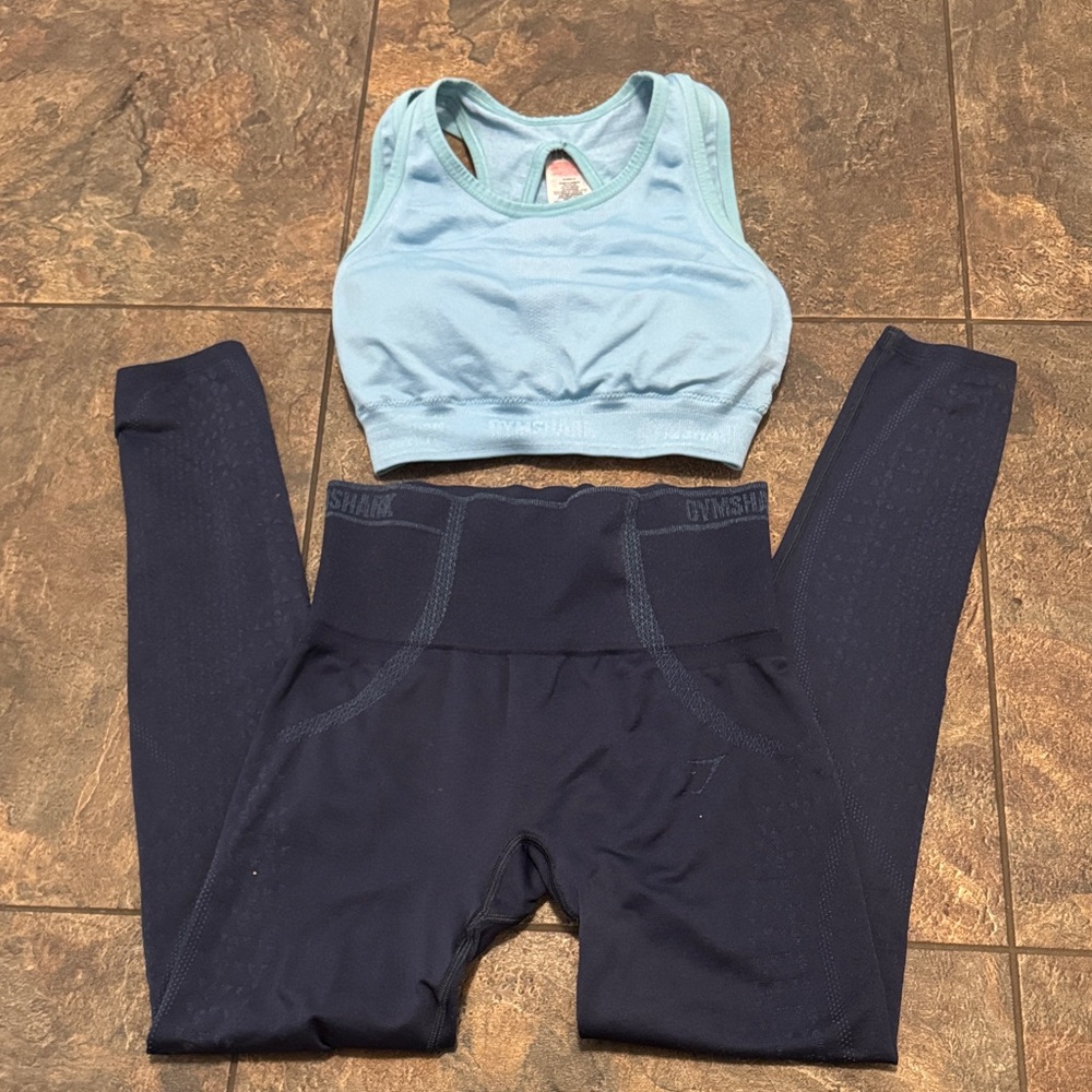 Gymshark Navy/light Blue Leggings & sports bra set